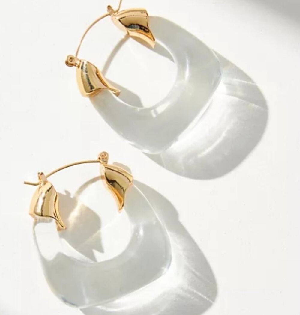 Anthropologie clear gold resin hoop earrings